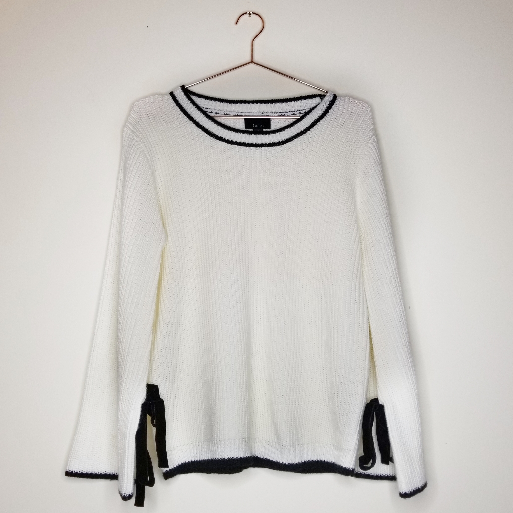 Anthro : Lumere : Cream Ribbed Sleeve-Tie Sweater
